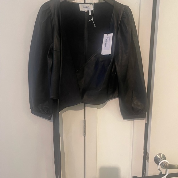 ba&sh Black Lamb Leather Wrap Top - Picture 3 of 6